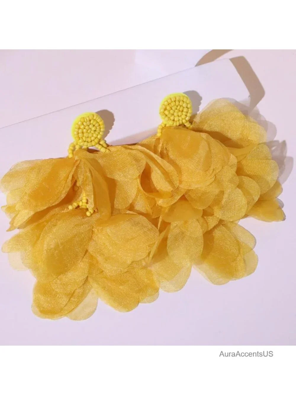 Bohemian Flower Drop Dangle Earrings Handmade Chiffon Floral Long Tassel